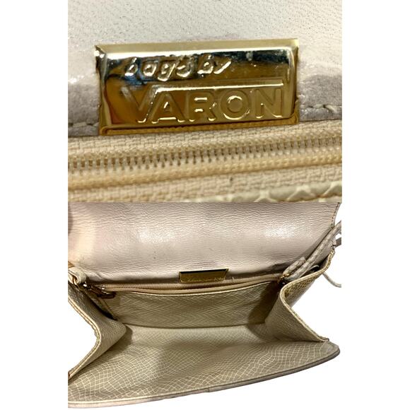 80s Varon Cream Leather & Snakeskin Mini Shoulder Bag Clutch | 7.25" x 5.5" - Picture 6 of 9